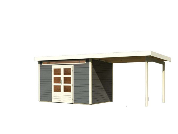 Gartenhaus SET Kandern 7 28 mm terragrau, inkl. 3,2 m Anbaudach