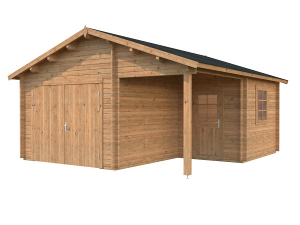 Garage Roger 21,9+5,2 m² mit Holztor 44 mm braun tauchimprägniert