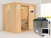 Sauna Systemsauna Bodin mit Dachkranz, inkl. 9 kW Ofen mit externer Steuerung