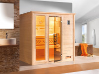 Sauna Massivholzsauna Bergen 1.8 GTF graphit Ganzglastür und Fensterelement