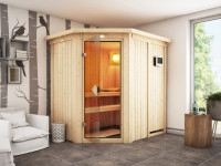 Sauna Systemsauna Carin mit Dachkranz, inkl. 4,5 kW Ofen mit externer Steuerung