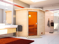 Sauna Massivholzsauna Mila Sparset inkl. 9 kW Saunaofen mit interner Steuerung