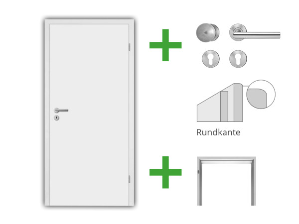 Mosel Wohnungseingangstür Set Alba CPL 9010 - Türblatt, Zarge, Drückergarnitur