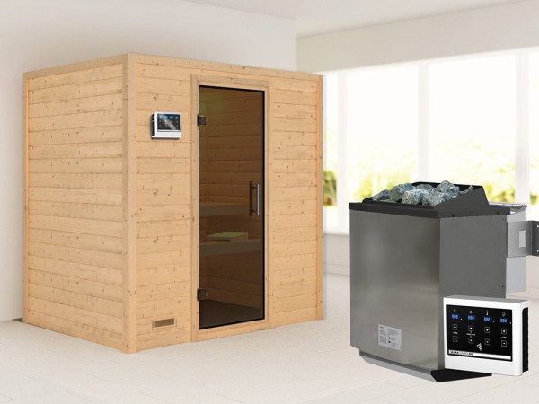 Sauna Massivholzsauna Sonja, inkl. 9 kW Bio-Ofen mit externer Steuerung