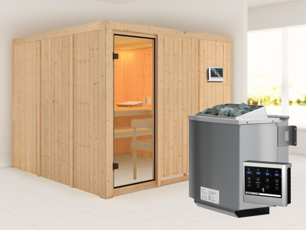 Elementsauna 68 mm Celine 8 SPARSET inkl. 9 kW Bio-Kombiofen und ext. Steuerung