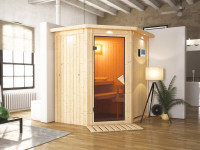 Sauna Systemsauna Taurin mit Dachkranz, inkl. 4,5 kW Bio-Ofen mit externer Steuerung