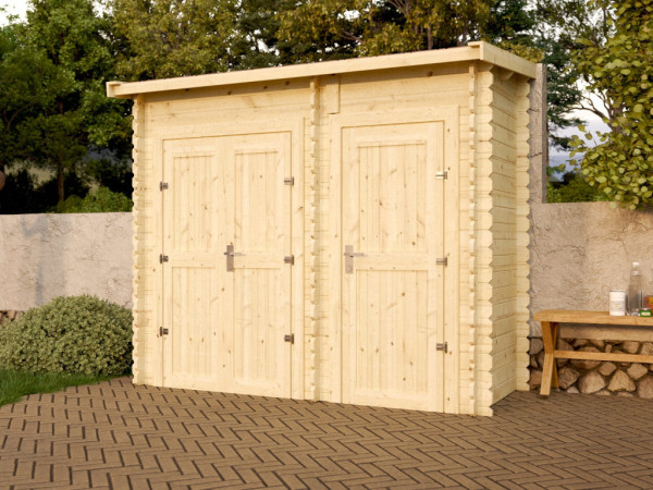 Gerätehaus Blockbohlenhaus Anbauschrank Barik 28 mm naturbelassen