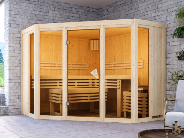 Elementsauna Premiumsauna 68 mm Beri SPARSET inkl. 9 kW Saunaofen mit integrierter Steuerung