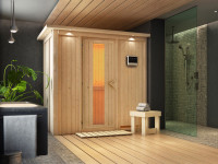 Sauna Systemsauna Variado mit Dachkranz, inkl. 4,5 kW Bio-Ofen mit externer Steuerung