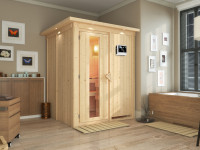 Sauna Systemsauna Norin mit Dachkranz, inkl. 4,5 kW Bio-Ofen mit externer Steuerung