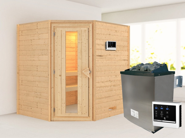 Sauna Massivholzsauna Mia, inkl. 9 kW Ofen mit externer Steuerung