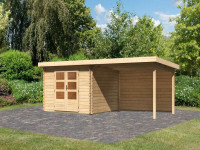 Gartenhaus Blockbohlenhaus SET Bastrup 5 28 mm naturbelassen, inkl. 3 m Anbaudach + Rückwand