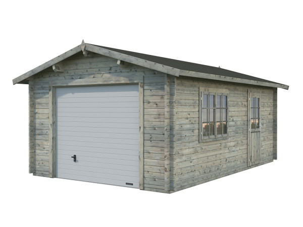 Garage Roger 19,0 m² mit Sektionaltor 44 mm grau tauchimprägniert