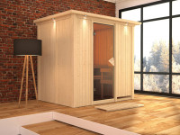 Sauna Systemsauna Bodin mit Dachkranz, inkl. 4,5 kW Ofen mit integrierter Steuerung