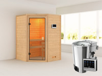 Sauna Antonia mit bronzierter Glastür + 3,6 kW Plug & Play Bio-Ofen ext. Strg.