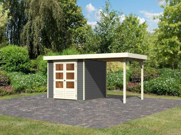 Gartenhaus SET Askola 3,5 19 mm terragrau, inkl. 2,4 m Anbaudach