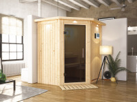 Sauna Systemsauna Taurin mit Dachkranz, inkl. 4,5 kW Bio-Ofen mit externer Steuerung