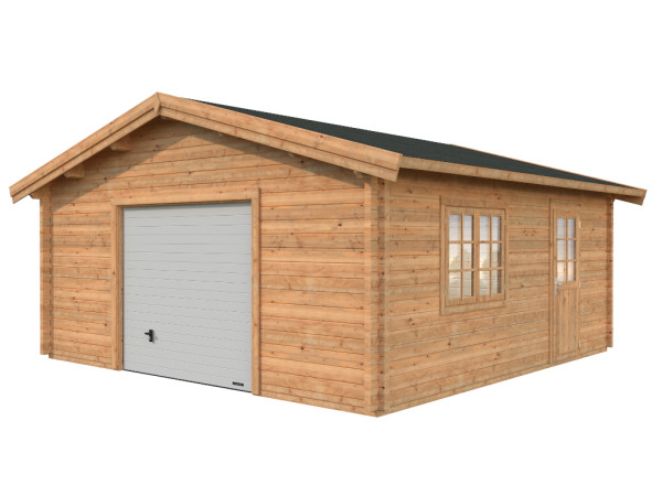 Garage Roger 27,7 m² mit Sektionaltor 70 mm braun tauchimprägniert