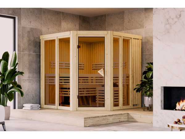 Sauna Airi mit bronzierter Ganzglastür