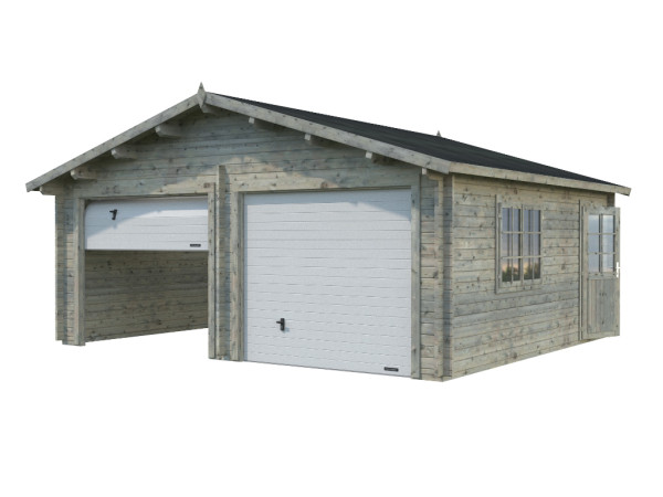 Garage Roger 28,4 m² mit Sektionaltor 44 mm grau tauchimprägniert