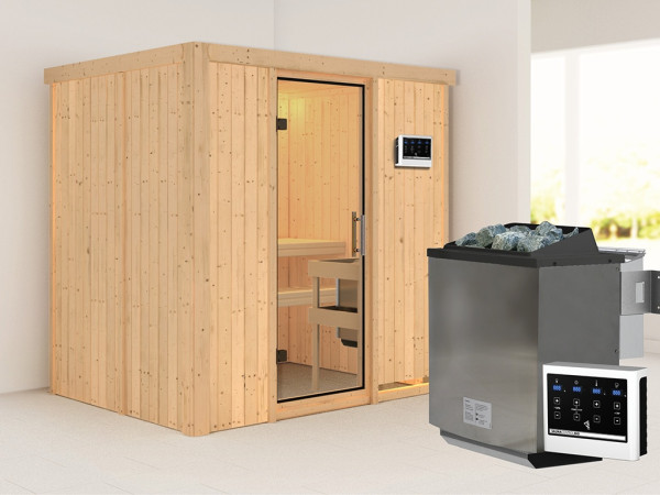 Sauna Systemsauna Bodin, inkl. 9 kW Bio-Ofen mit externer Steuerung