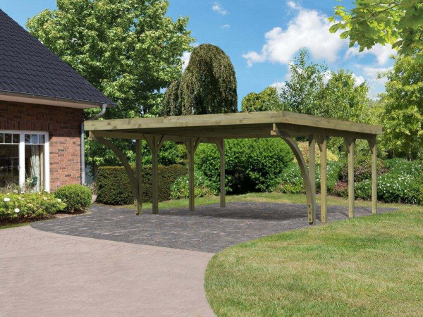 Carport Doppel 2 CLASSIC inkl. 2 Einfahrtsbögen, inkl. 0,5 mm Stahldachplatte