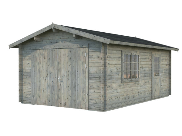 Garage Roger 19,0 m² mit Holztor 44 mm grau tauchimprägniert