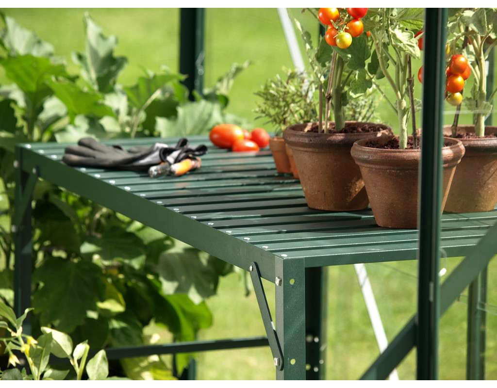 Gewächshaus Zubehör AluminiumTisch mit 2 Ebenen, dunkelgrün