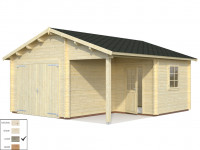 Garage Roger 21,9+5,2 m² mit Holztor 44 mm grau tauchimprägniert