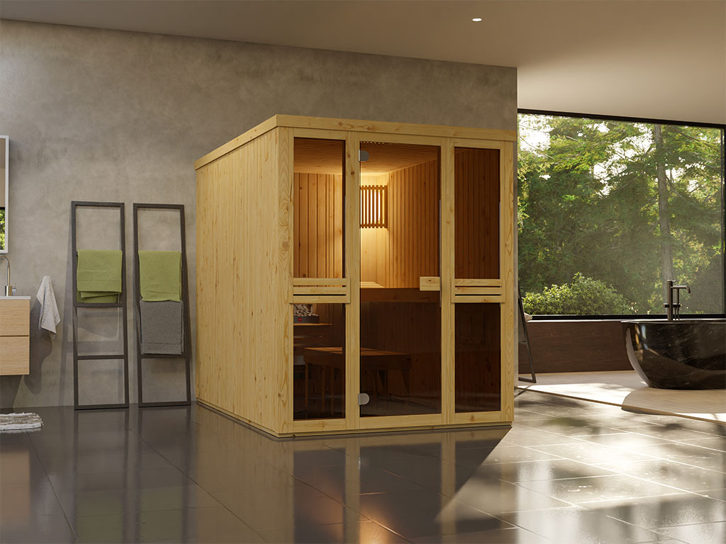 Systemsauna Lara 2 Komplettset mit 9 kW Ofen M90E Top Steel