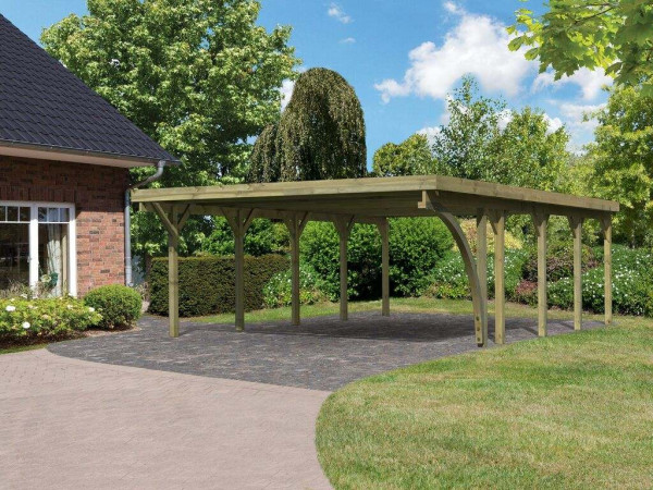 Carport Doppel 3 CLASSIC inkl. Einfahrtsbogen, inkl. 0,5 mm Stahldachplatte