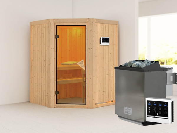 Sauna Systemsauna Larin, inkl. 9 kW Bio-Ofen mit externer Steuerung