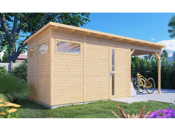 Gartenhaus Punta 3 mit Anbau 19 mm natur