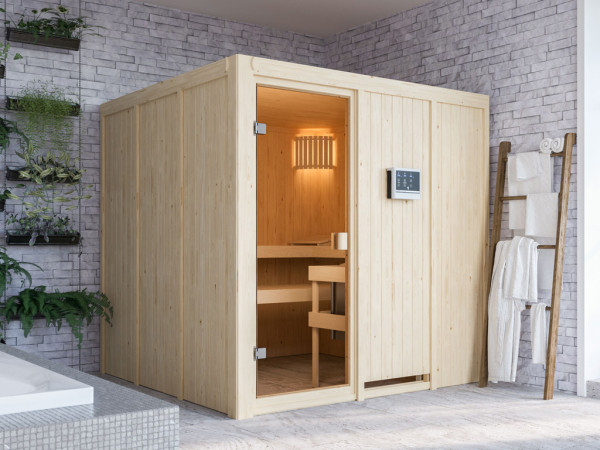 Elementsauna 68 mm Celine 4 SPARSET inkl. 9 kW Bio-Kombiofen und ext. Steuerung