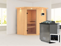 Sauna Systemsauna Taurin mit Dachkranz, inkl. 9 kW Bio-Ofen mit externer Steuerung