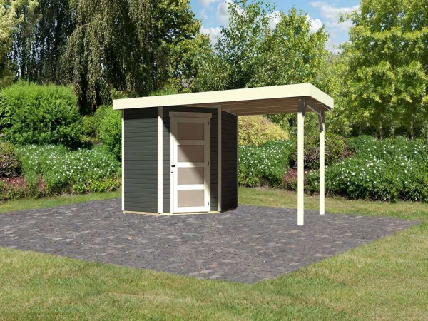 Gartenhaus SET Schwandorf 3 19 mm terragrau, inkl. 2,4 m Anbaudach