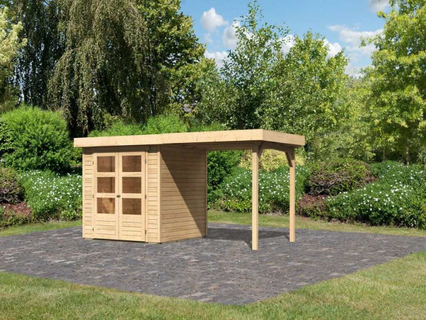 Gartenhaus SET Askola 2 19 mm naturbelassen, inkl. 2,4 m Anbaudach