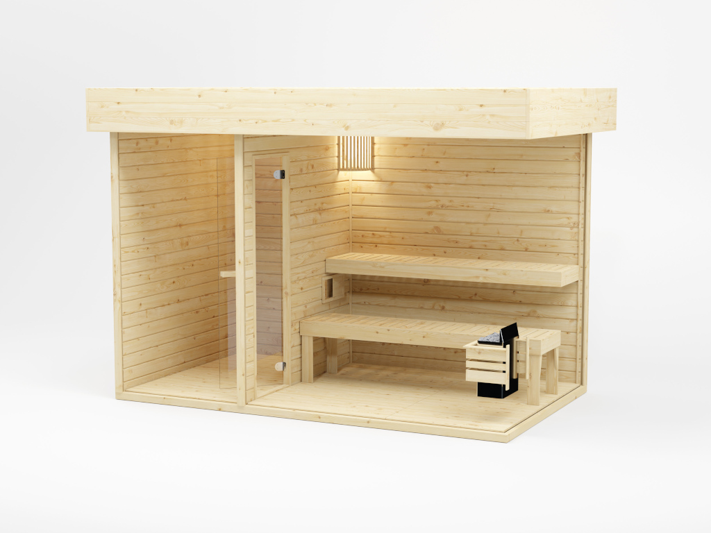 Gartensauna Artuu naturbelassen Komplettset mit 9 kW Ofen M90E Top