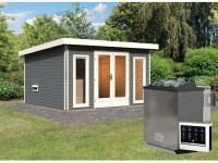 Saunahaus Mainburg 2 terragrau 38 mm inkl. Bio-Kombiofen 9 kW + ext. Steuerung
