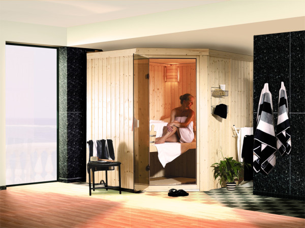 Elementsauna 68 mm Celine 1 SPARSET inkl. 9 kW Saunaofen mit int. Steuerung