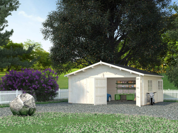 Garage Roger 28,4 m² mit Holztor 44 mm transparent tauchimprägniert