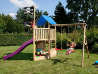 Spielturm FIPS Pirat inkl. Rutsche pink und Schaukelanbau