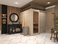 Sauna Massivholzsauna SPARSET Nauttia 1 inkl. 9 kW Bio-Ofen mit externer Steuerung 