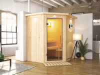 Sauna Systemsauna Taurin mit Dachkranz, inkl. 4,5 kW Ofen mit externer Steuerung