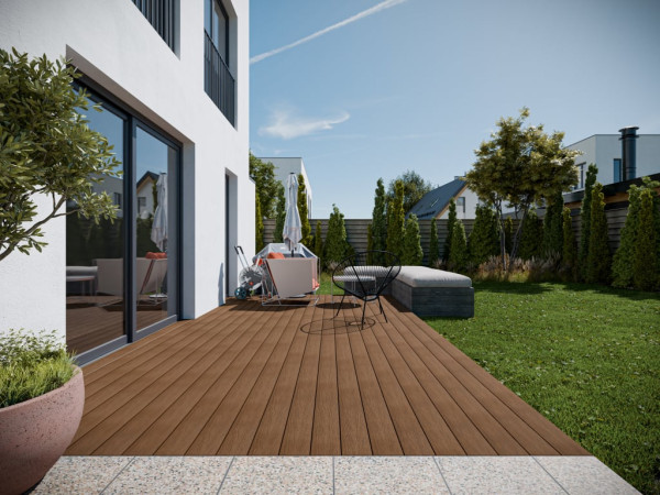 Terrassendiele WPC teak Holzoptik geprägte Oberfläche