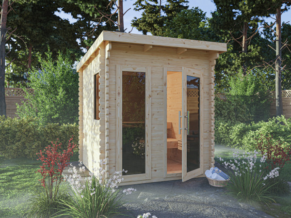 Gartensauna Layla 40 mm mit Graphit Glastür und zwei Fenstern