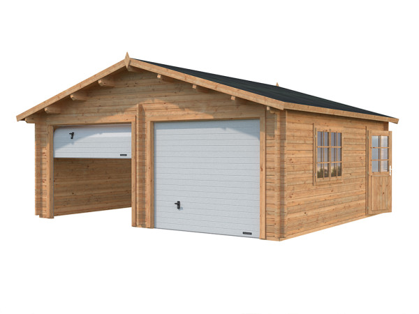 Garage Roger 28,4 m² mit Sektionaltor 44 mm braun tauchimprägniert