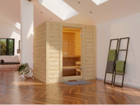 Sentiotec Basic Medium Sauna Massivholz  SPARSET mit 9 kW Ofen mit integrierter Steuerung