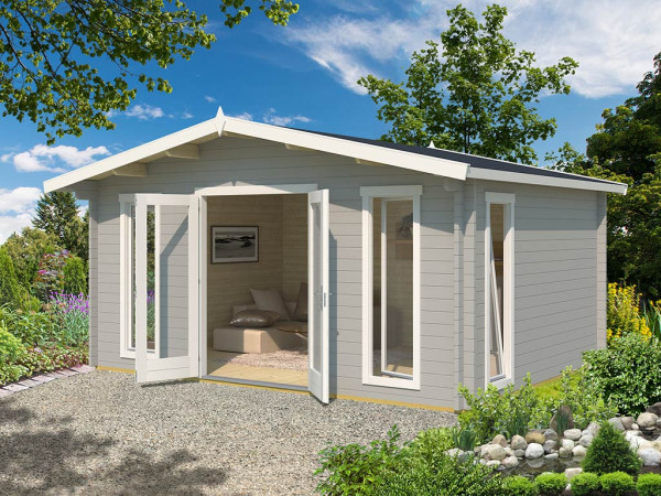 Gartenhaus Blockbohlenhaus Elgin 44 Set Silber 44 mm lichtgrau