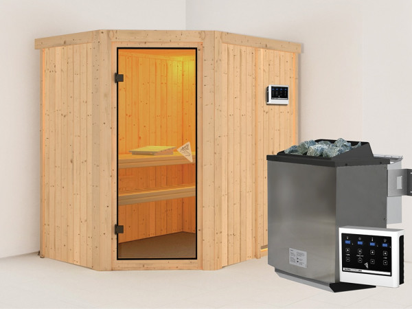 Sauna Systemsauna Carin, inkl. 9 kW Bio-Ofen mit externer Steuerung